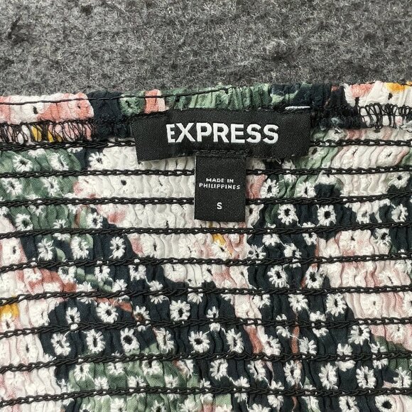 Express Floral Eyelet Puff Sleeve Tie Front Bodysuit - Picture 4 of 6